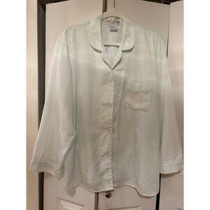 Miss Elaine Long Sleeve Green Pajama Set XL with Pink Embroidered Flowers